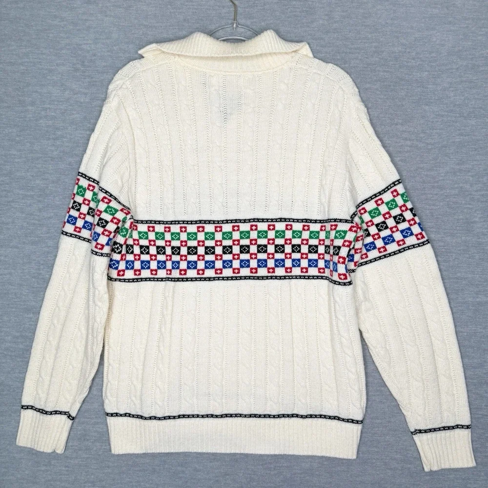 Jantzen Mens Sweater‎ Fair Isle Vintage Size XL USA Cable Knit Cream Grandpa